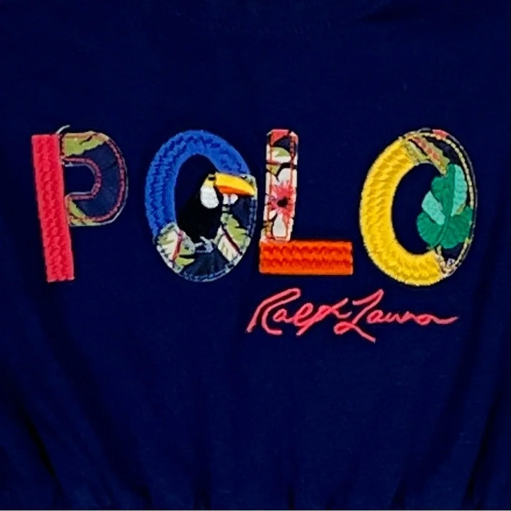 Ralph Lauren Polo Tropical Logo Cotton Jersey Baby Romper Navy Blue Size 3 M